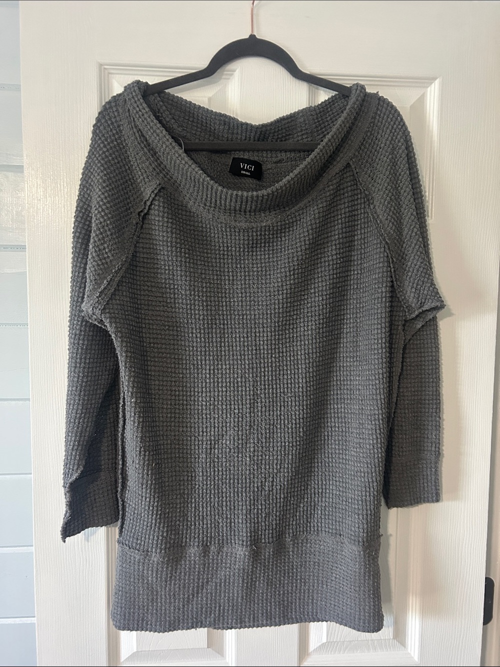 VICI Charcoal Gray Waffle Knit Cowl Neck Sweater